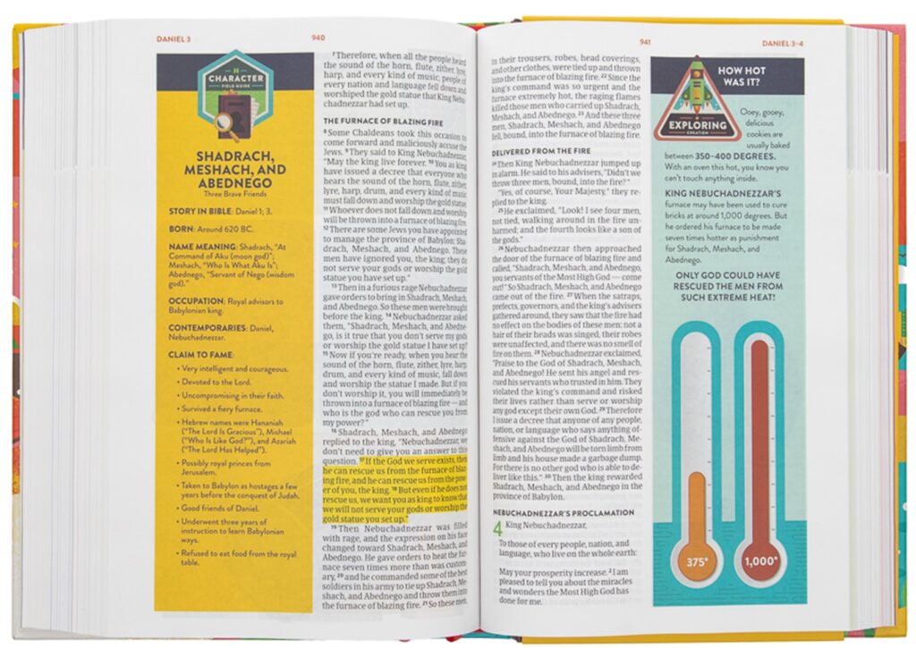 Open spread image from the Explorer Bible for Kids. Reviewed by Homeschooling Highway