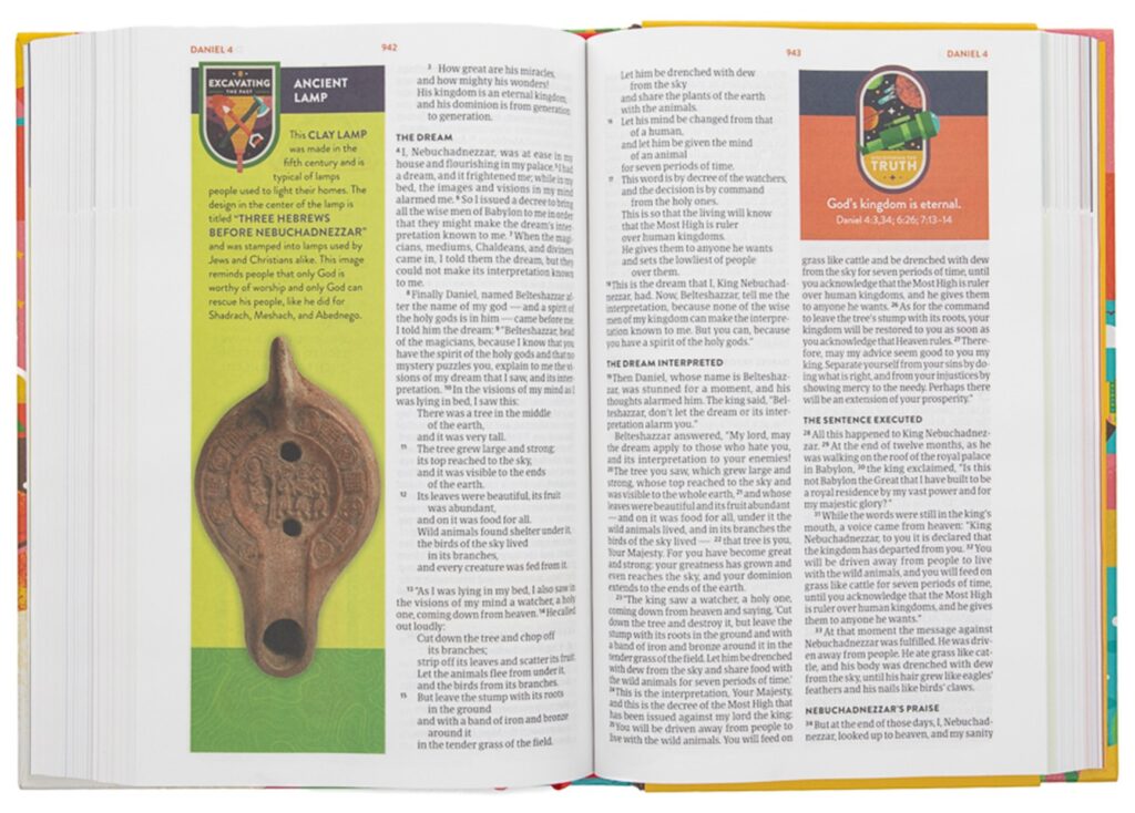 Open spread image from the Explorer Bible for Kids. Reviewed by Homeschooling Highway